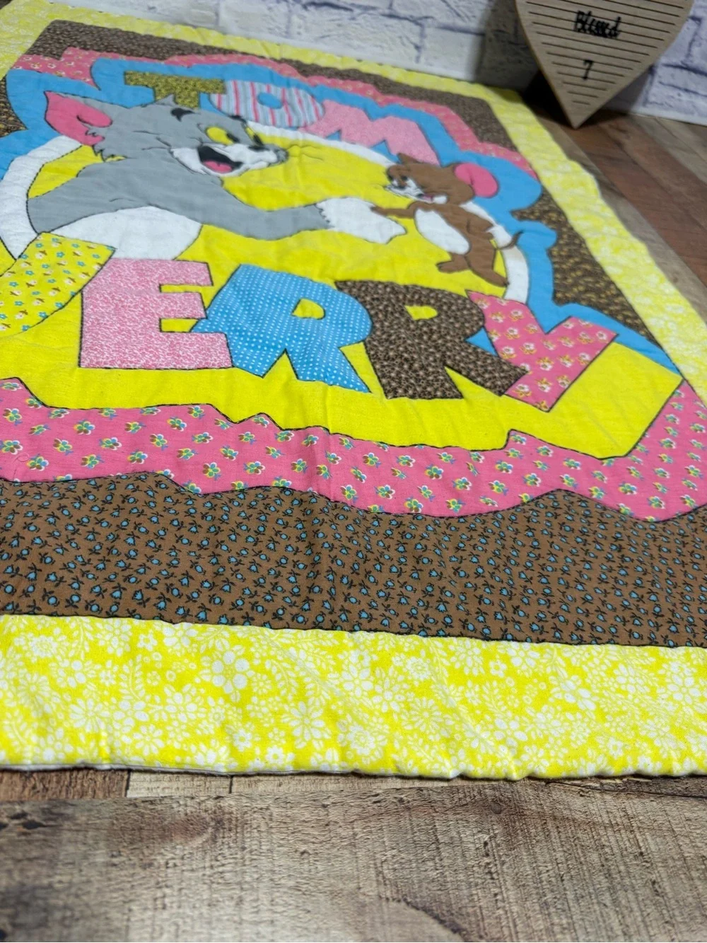Vintage 1980 Tom & Jerry  Children’s Or Crib Size Quilted Blanket Handmade